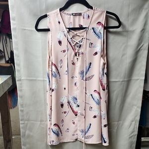 Womens Feather Tie Front Tank Top Size S